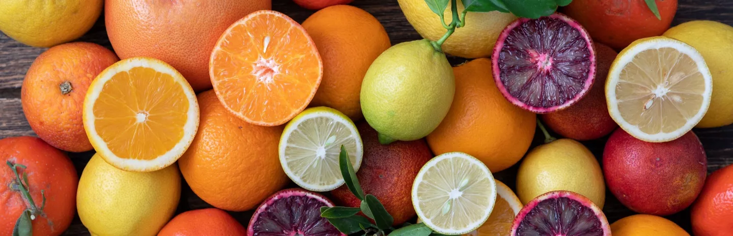 Seasonal produce - a variety of citrus fruit, including limes, lemons, tangerines, grapefruit, oranges, and clementines