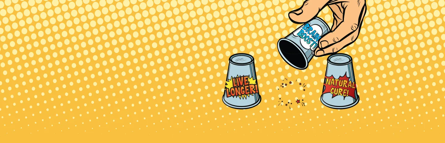 illustration of a cups game revealing nothing under the center cup