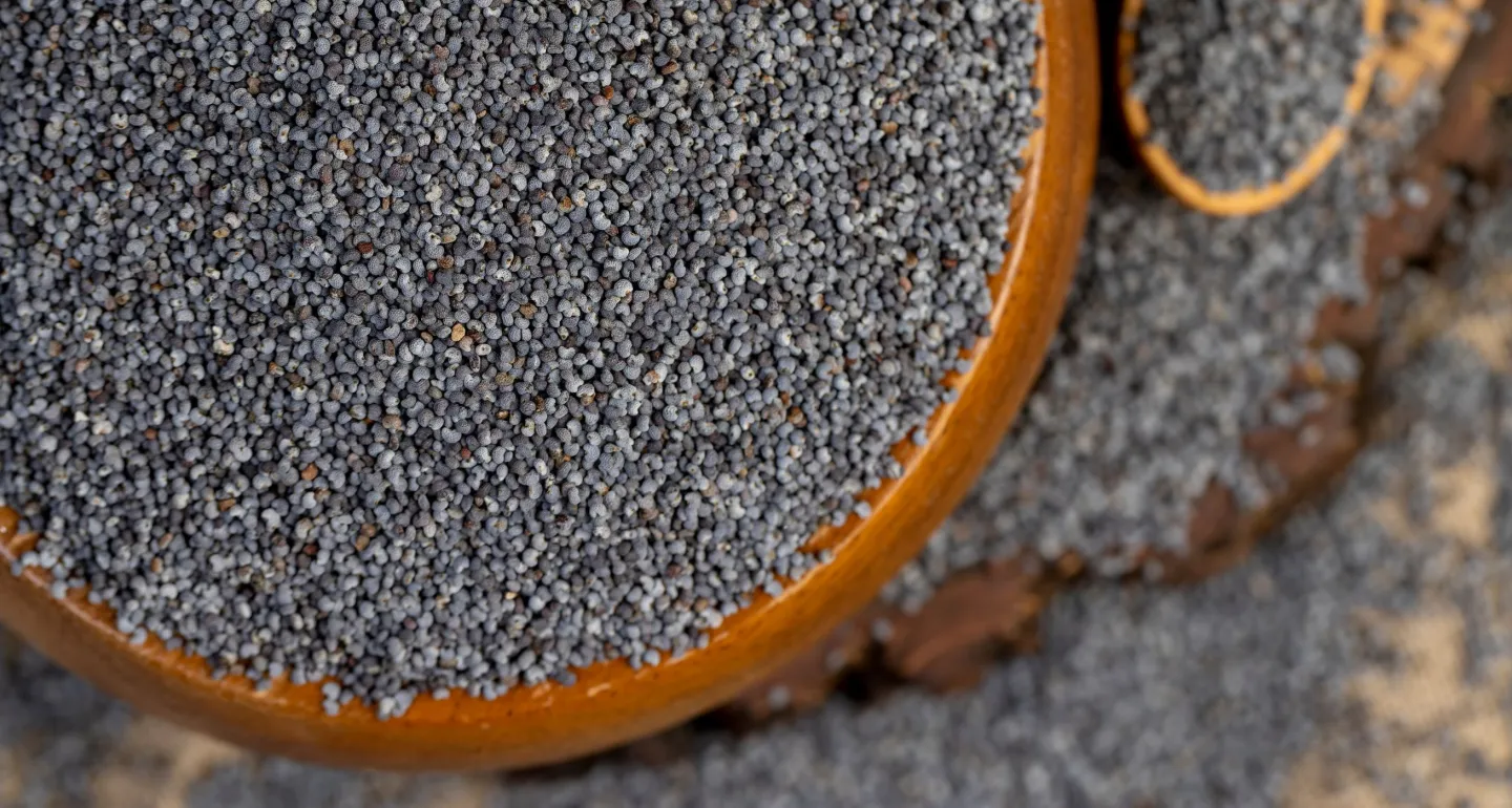 A bowl of poppy seeds used for cooking.