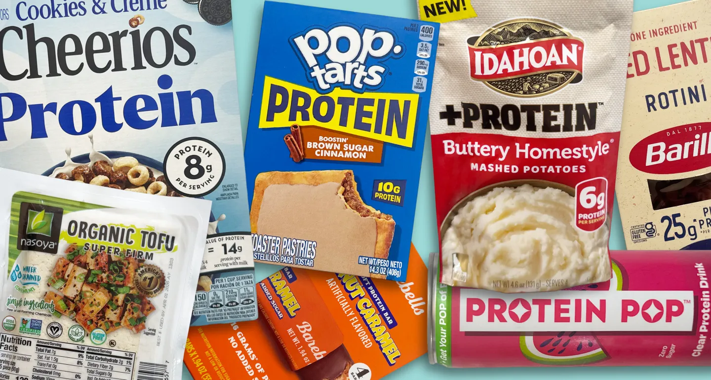 Various food products containing extra protein