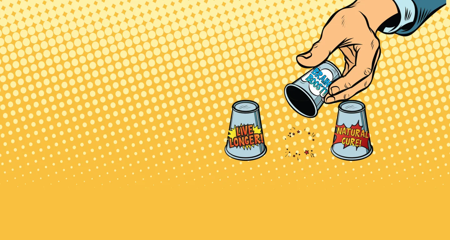 illustration of a cups game revealing nothing under the center cup