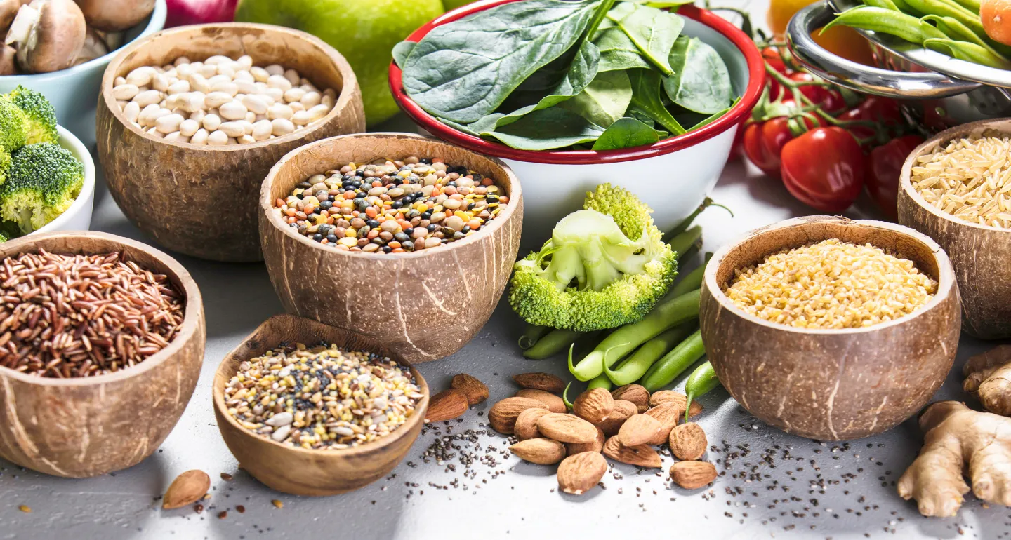 Assortment of healthy high-fiber foods