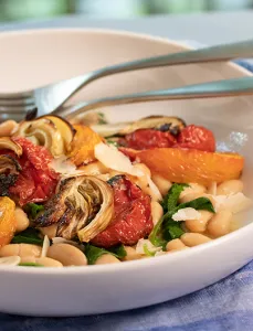 Roasted Tomatoes & Fennel on Beans & Greens
