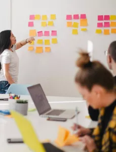 a group of people having a meeting