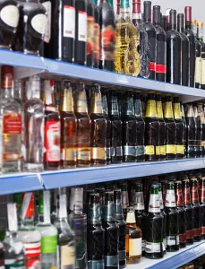 Image of alcohol drink at shelves in the supermarket