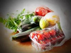 single-use plastic wrap bags and containers