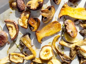 Roasted mushrooms on a sheet pan