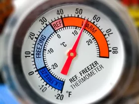 freezer thermometer pointed towards warm