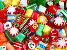 Assortment of colorful Christmas and holiday candies and sweets