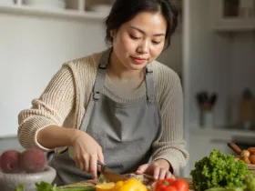 Woman chopping vegetables in the kitchen