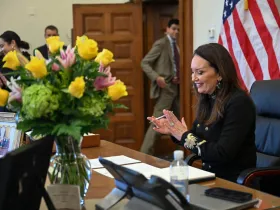 Department of Agriculture Secretary Brooke Rollins sitting at her desk
