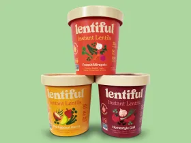 3 lentiful cups in the flavors of French Mirepoix, Thai Coconut Curry, and Homestyle Chili