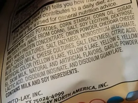 Ingredients list on a reduced fat Frito-Lay product