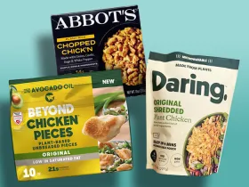 collage of plant based chicken products