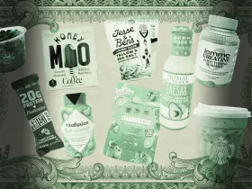 photo of different "health" foods with money-like border
