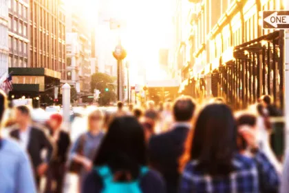 people walking on a city street