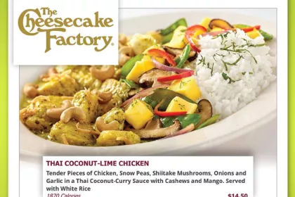 image of a menu item with calories listed at The Cheesecake Factory