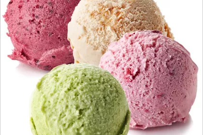 scoops of various ice cream flavors