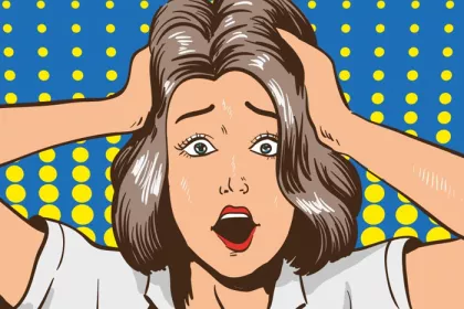 cartoon of woman looking shocked