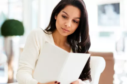 woman reading a menu