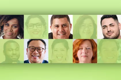 portraits checkered with green squares