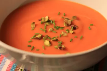 bowl filled with bright orange vegetable soup