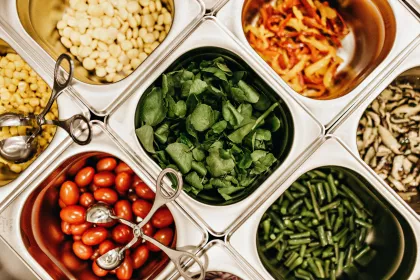 Assorted vegetable choices in school cafeteria