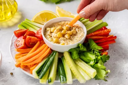 plate of veggie with dip in the midde