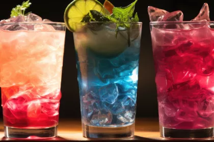 fruit juices in glasses lined up