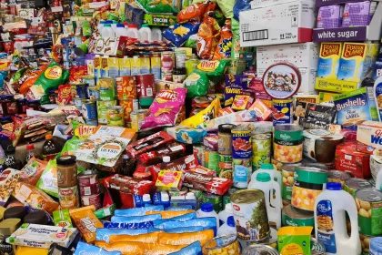 A small mountain of assorted pre-packaged foods