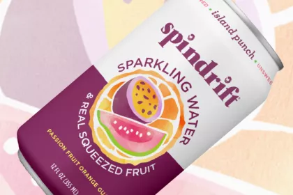 can of Spindrift passionfruit orange guava flavor