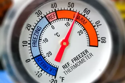 freezer thermometer pointed towards warm