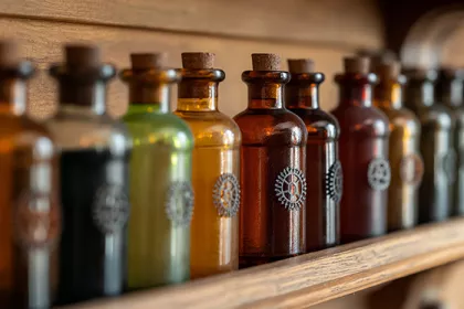 line up of old medicine bottles