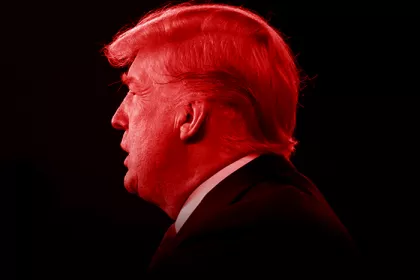 Donald Trump in profile with red overlay
