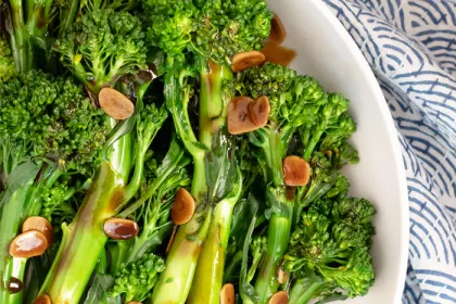 plate of broccolini in garlic sauce