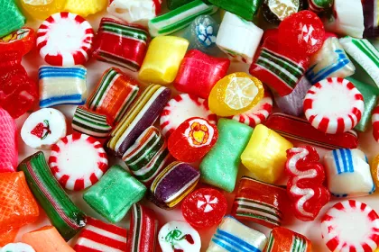 Assortment of colorful Christmas and holiday candies and sweets