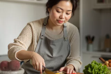 Woman chopping vegetables in the kitchen