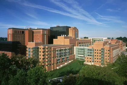 Aerial view of the Mark O Hatfield Clinical Research Center on NIH Campus