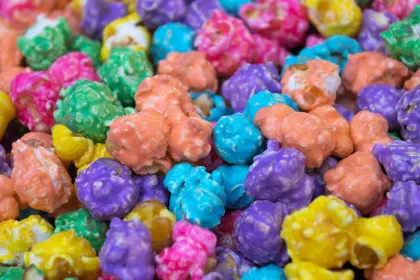 multicolored popcorn colored with synthetic food dyes