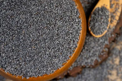 A bowl of poppy seeds used for cooking.