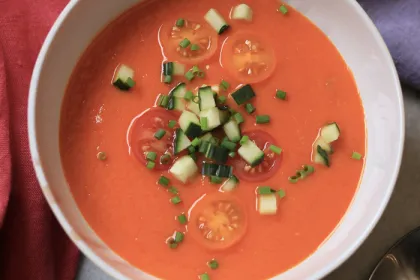 white bowl filled with gazpacho