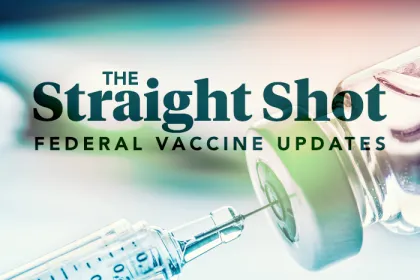 syringe in vaxine vial with The Straight Shot title on on