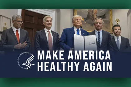 L-R: Martin Makary, Mehmet Oz, Donald Trump, Robert F. Kennedy, Jr., Jay Bhattacharya