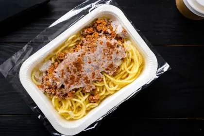 frozen spaghetti bolognese on a table