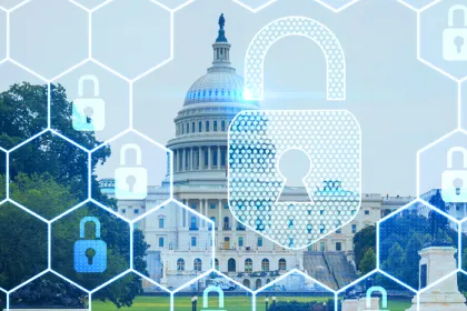United Stated Capitol building with an overlay of padlocks 