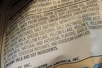 Ingredients list on a reduced fat Frito-Lay product