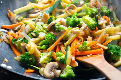 Vegetable stir fry in a wok