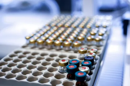 Glass vials in a laboratory