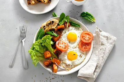 Savory breakfast with eggs and vegetables