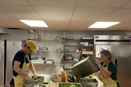 West Genesee Central School District school nutrition program staff preparing meals